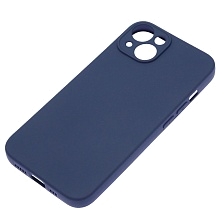 Чехол накладка Silicon Case для APPLE iPhone 14, защита камеры, силикон, бархат, цвет темно синий
