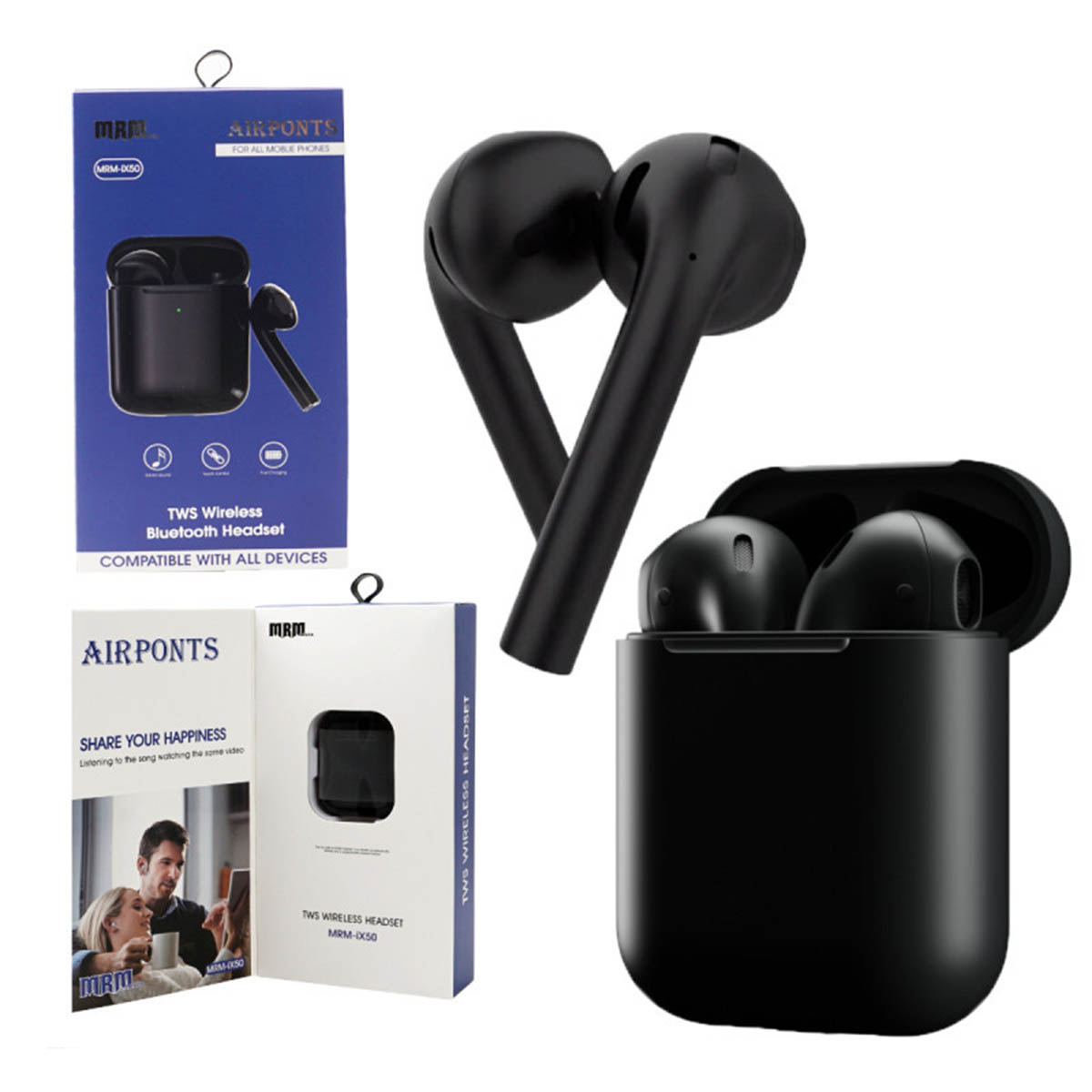 Гарнитура (наушники с микрофоном) беспроводная, MRM AIRPONTS MRM-IX50, с анимацией, Bluetooth 5.0, цвет черный Гарнитура (наушники с микрофоном) беспроводная, MRM AIRPONTS MRM-IX50, с анимацией, Bluetooth 5.0, цвет черный