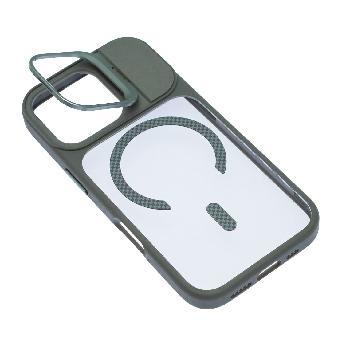 Чехол накладка Cabbeen с поддержкой MagSafe для APPLE iPhone 16 Pro, подставка, цвет прозрачно серый