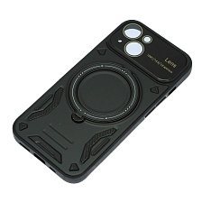 Чехол накладка Security Case с поддержкой MagSafe для APPLE iPhone 15, силикон, защита камеры, подставка, цвет черный Чехол накладка Security Case с поддержкой MagSafe для APPLE iPhone 15, силикон, защита камеры, подставка, цвет черный