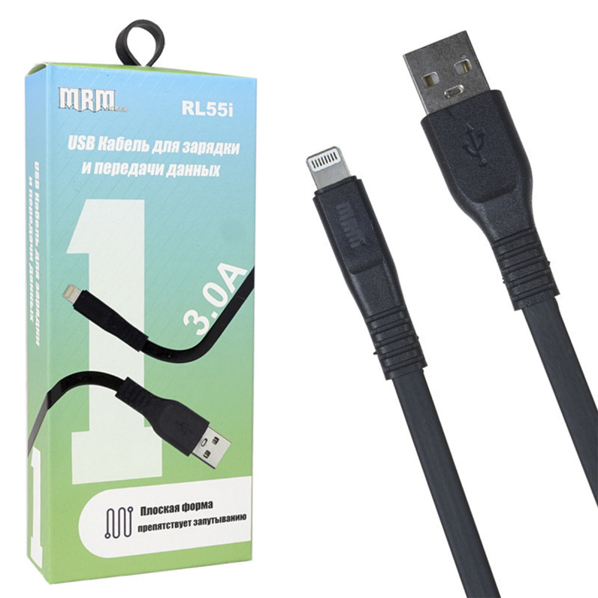 USB Дата кабель MRM RL55i, APPLE Lightning 8 pin, силикон, плоский, длина 1 метр, 3.0 A, цвет черный USB Дата кабель MRM RL55i, APPLE Lightning 8 pin, силикон, плоский, длина 1 метр, 3.0 A, цвет черный