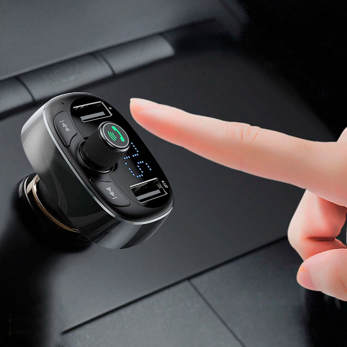 АЗУ(Автомобильное зарядное устройство) Baseus S-09, FM-трансмиттер, 2 x USB, Bluetooth MP3, цвет черный