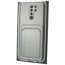 Чехол накладка CARD CASE для XIAOMI Redmi 9, силикон, отдел для карт, цвет прозрачный Чехол накладка CARD CASE для XIAOMI Redmi 9, силикон, отдел для карт, цвет прозрачный