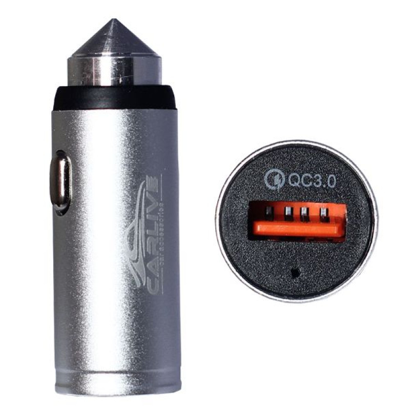 АЗУ (Автомобильное зарядное устройство) CARLIVE CR26, QC3.0 3A, 1 USB, цвет серебристый