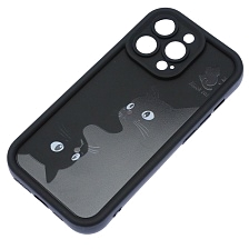 Чехол накладка для APPLE iPhone 13 Pro, силикон, защита камеры, бортики, рисунок 2 черных кота