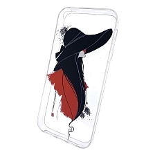 Чехол накладка для APPLE iPhone 5, 5S, SE, силикон, рисунок Девушка в шляпе, цвет прозрачный.