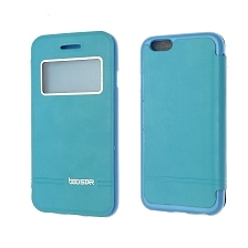 Чехол книжка BOOSTAR для APPLE iPhone 6, 6G, 6S, экокожа, окошко, цвет голубой. Чехол книжка BOOSTAR для APPLE iPhone 6, 6G, 6S, экокожа, окошко, цвет голубой.