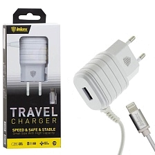 СЗУ (сетевое зарядное устройство) с кабелем Lightning 8 pin Inkax CD-09-IP, 5V - 2.1 A, 1 USB, цвет белый.