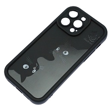 Чехол накладка для APPLE iPhone 14 Pro Max, силикон, защита камеры, бортики, рисунок 2 черных кота