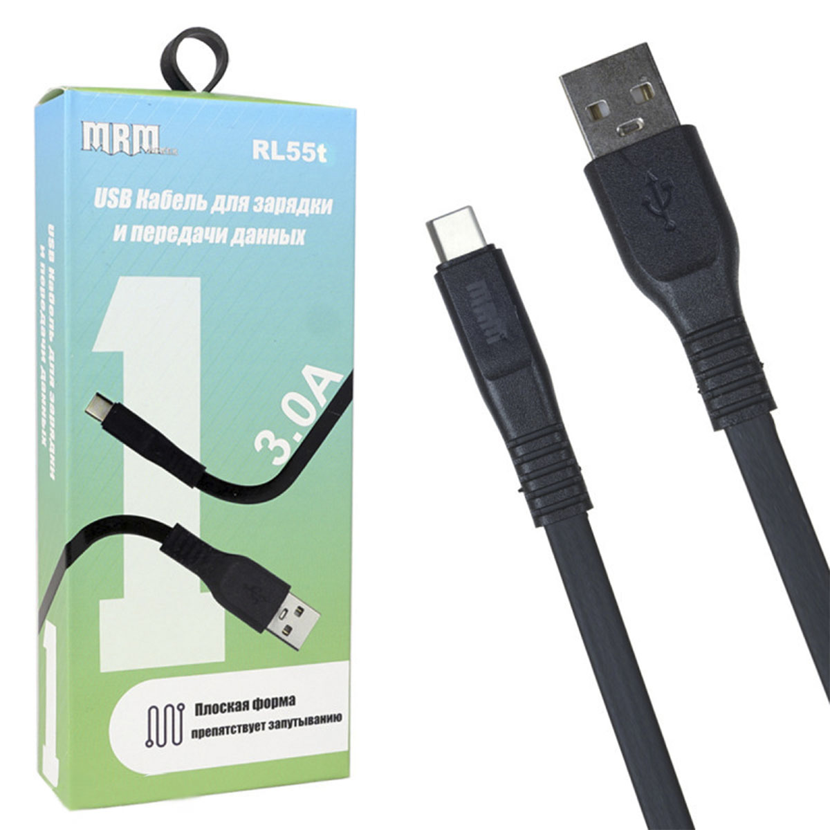 USB Дата кабель MRM RL55t Type C, силикон, плоский, длина 1 метр, 3.0A, цвет черный USB Дата кабель MRM RL55t Type C, силикон, плоский, длина 1 метр, 3.0A, цвет черный