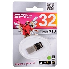 Флешка 32GB SILICON POWER MOBILE X10, 2 разъема (USB A, Micro USB), функция OTG, цвет черно серебристый