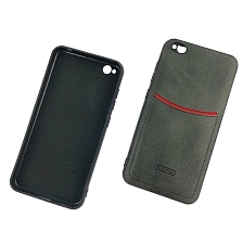 Чехол накладка для XIAOMI REDMI GO , силикон, визитница, экокожа, цвет чёрный.