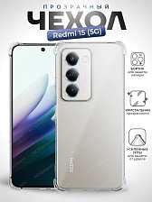 Чехол накладка BRF для XIAOMI Redmi 15, защита камеры, силикон, усиленные края, прозрачный