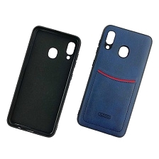 Чехол накладка ILEVEL для SAMSUNG Galaxy A20 2019 (SM-A205), A30 2019 (SM-A305), силикон, под кожу, визитница, цвет темно синий.
