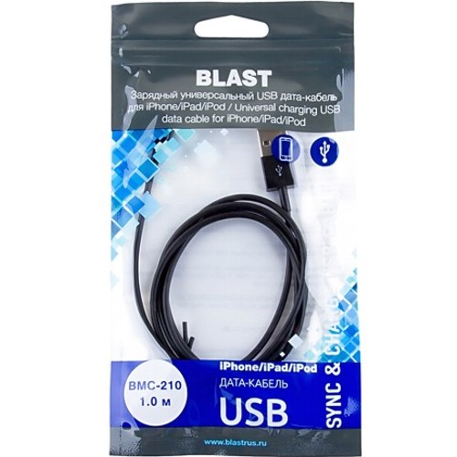 Кабель BLAST BMC-210, USB 2.0 - 8 pin Lightning, для iPhone/iPad/iPod, черный, 1 м. Скорость передач. Кабель BLAST BMC-210, USB 2.0 - 8 pin Lightning, для iPhone/iPad/iPod, черный, 1 м. Скорость передач.