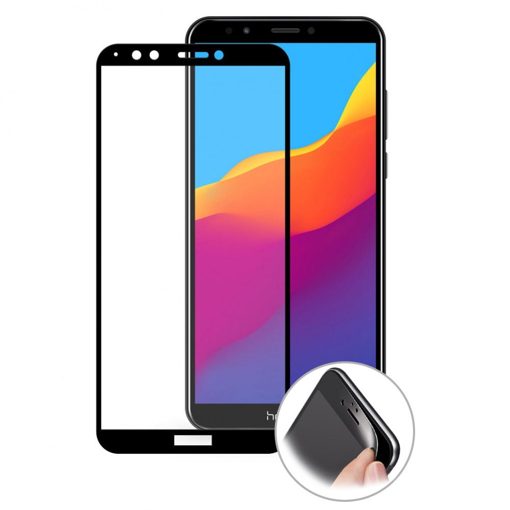 Защитное стекло 5D/проклейка-на полный экран, упак-картон/ для Huawei Honor 7C PRO черный.