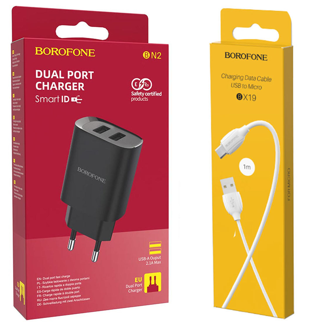 СЗУ (Сетевое зарядное устройство) с кабелем Micro USB, 2.1A, 2 USB A, длина 1 метр, цвет черно белый