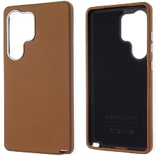 Чехол накладка VICTORIA для SAMSUNG Galaxy S25 Ultra, силикон, пластик, текстура кожи, бархат, цвет коричневый