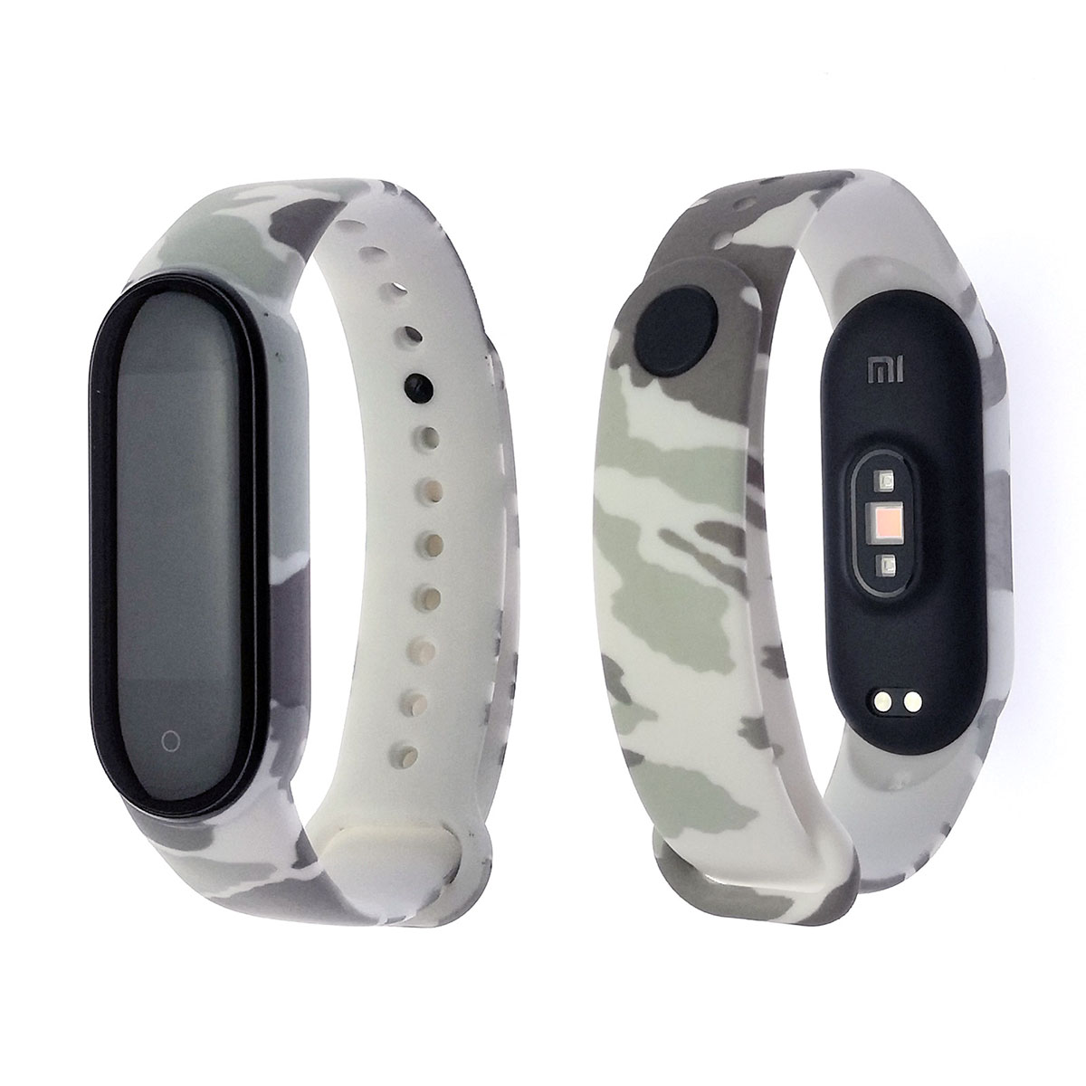 Сменный ремешок для фитнес браслета, смарт часов XIAOMI Mi Band 5, рисунок бело серый камуфляж.