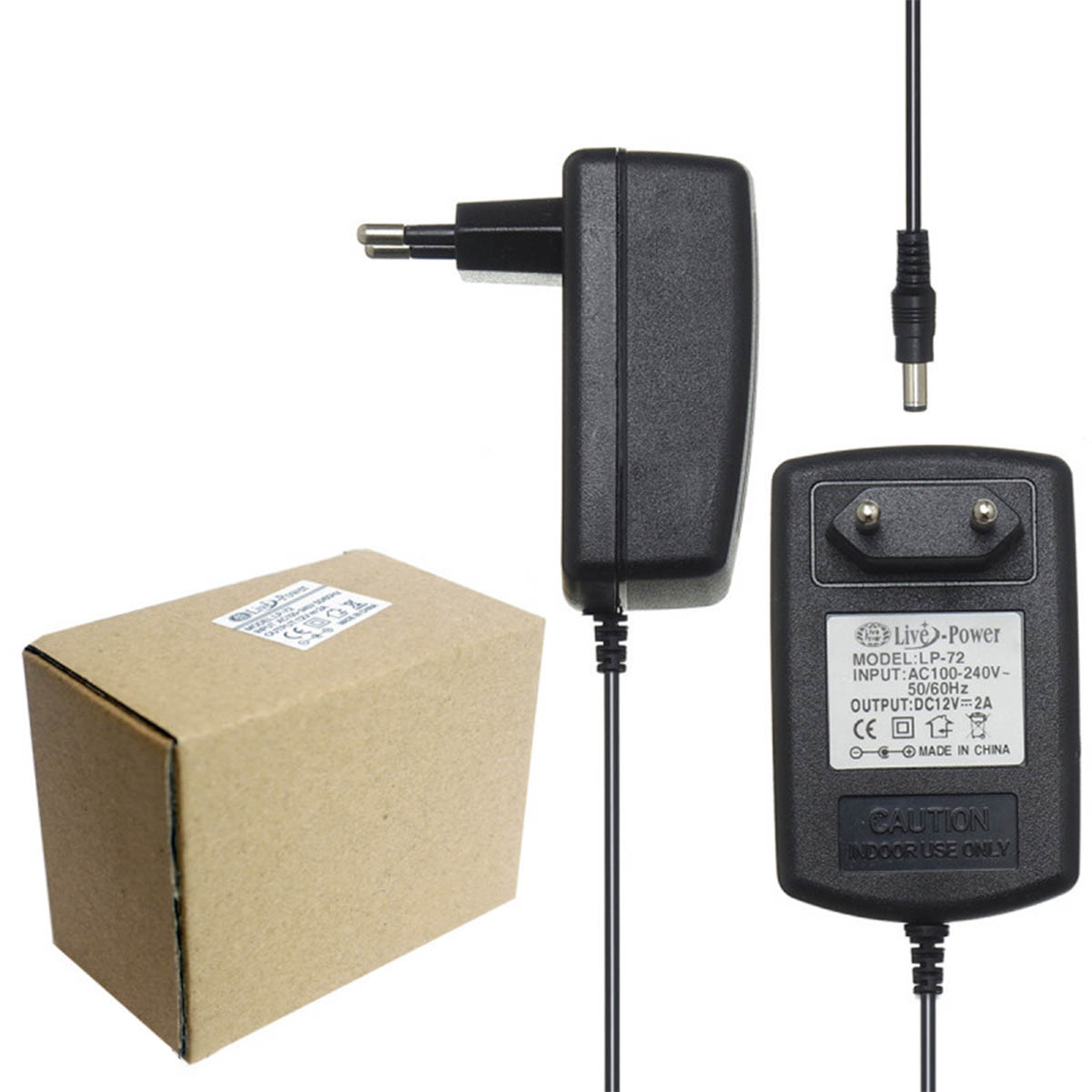 Блок питания Live Power LP72, 12V-2A, 5.5*2.1, длина 1 метр, цвет черный