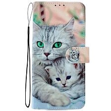 Чехол книжка для XIAOMI Redmi Note 14 4G, защита камеры, экокожа, визитница, рисунок кошка с котенком