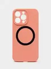 Чехол накладка Silicone Case для APPLE iPhone 13 Pro Max, с поддержкой MagSafe, защита камеры, силикон, бархат, цвет песочно-персиковый