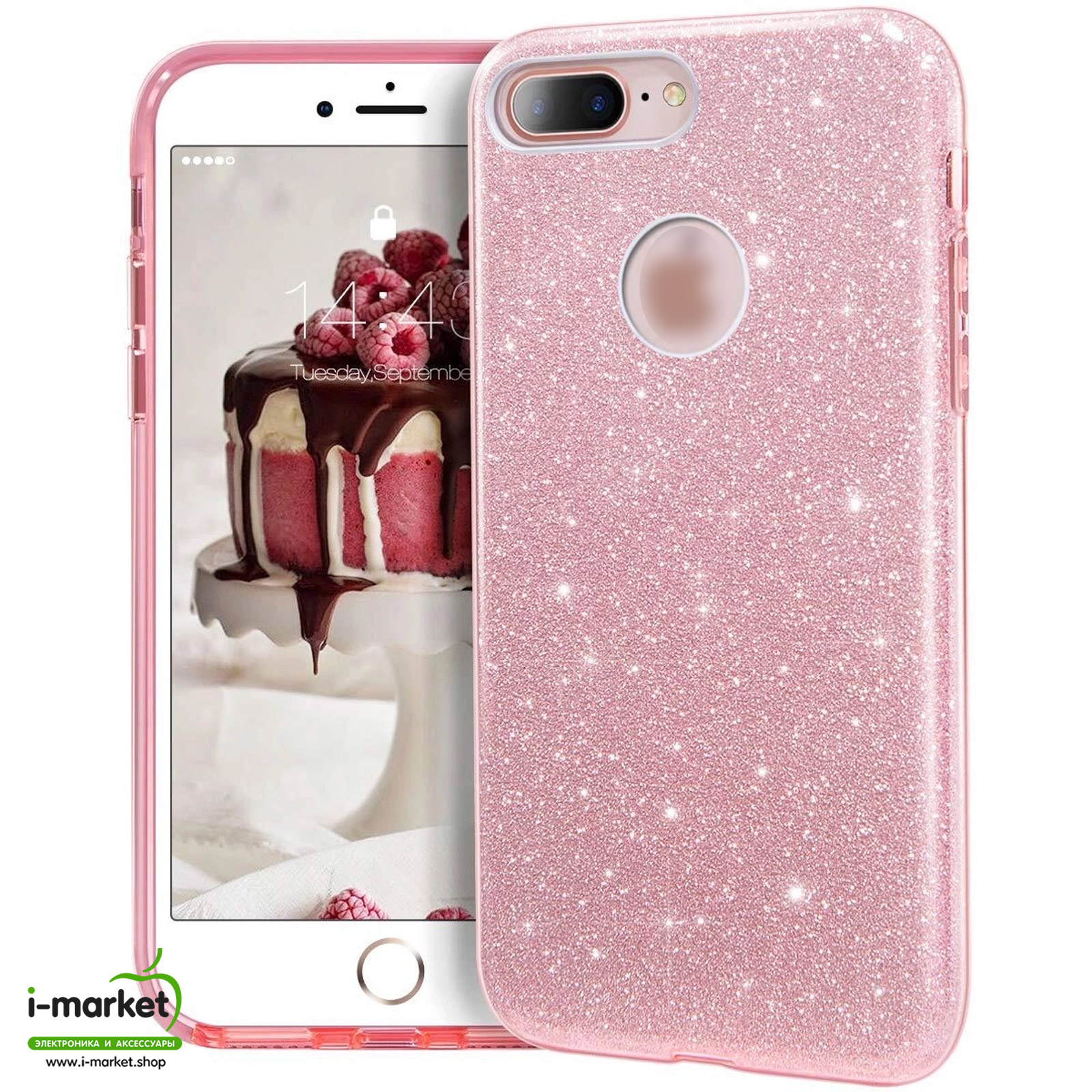 Чехол накладка Shine для APPLE iPhone 7 Plus, iPhone 8 Plus, силикон, блестки, цвет розовый