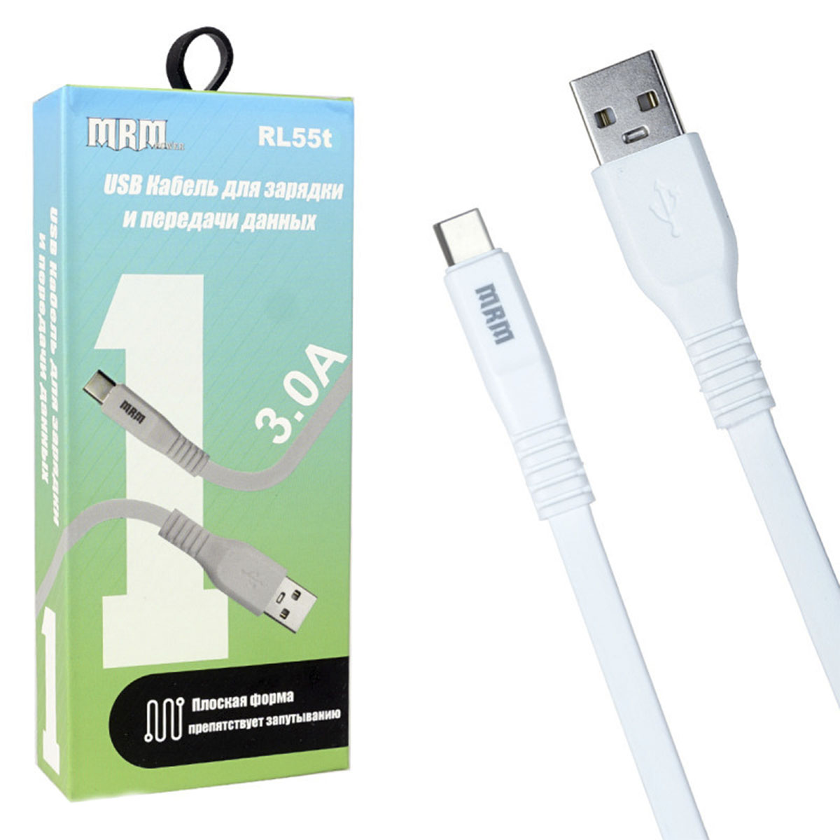 USB Дата кабель MRM RL55t Type C, силикон, плоский, длина 1 метр, 3.0 A, цвет белый USB Дата кабель MRM RL55t Type C, силикон, плоский, длина 1 метр, 3.0 A, цвет белый