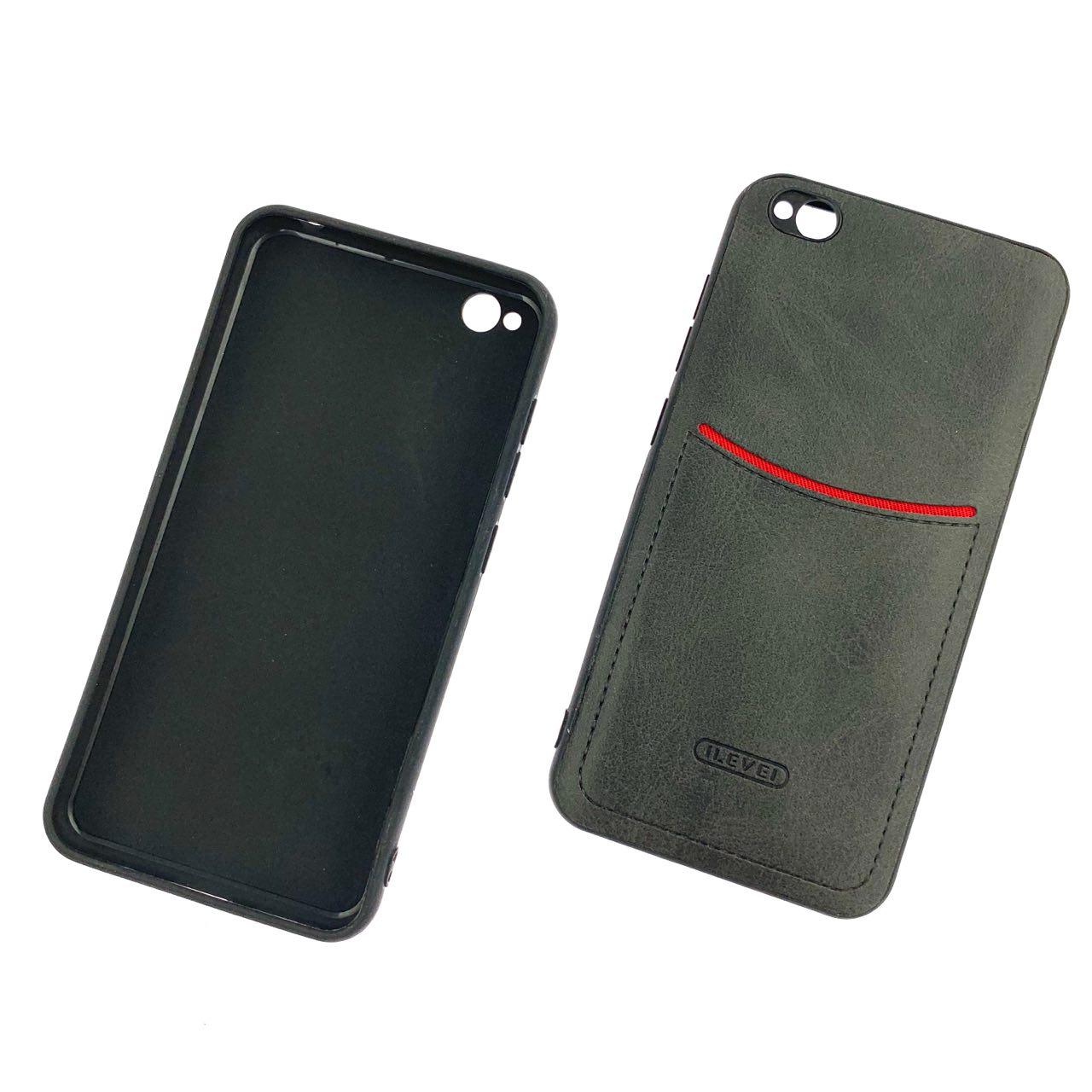 Чехол накладка для XIAOMI REDMI GO , силикон, визитница, экокожа, цвет чёрный.