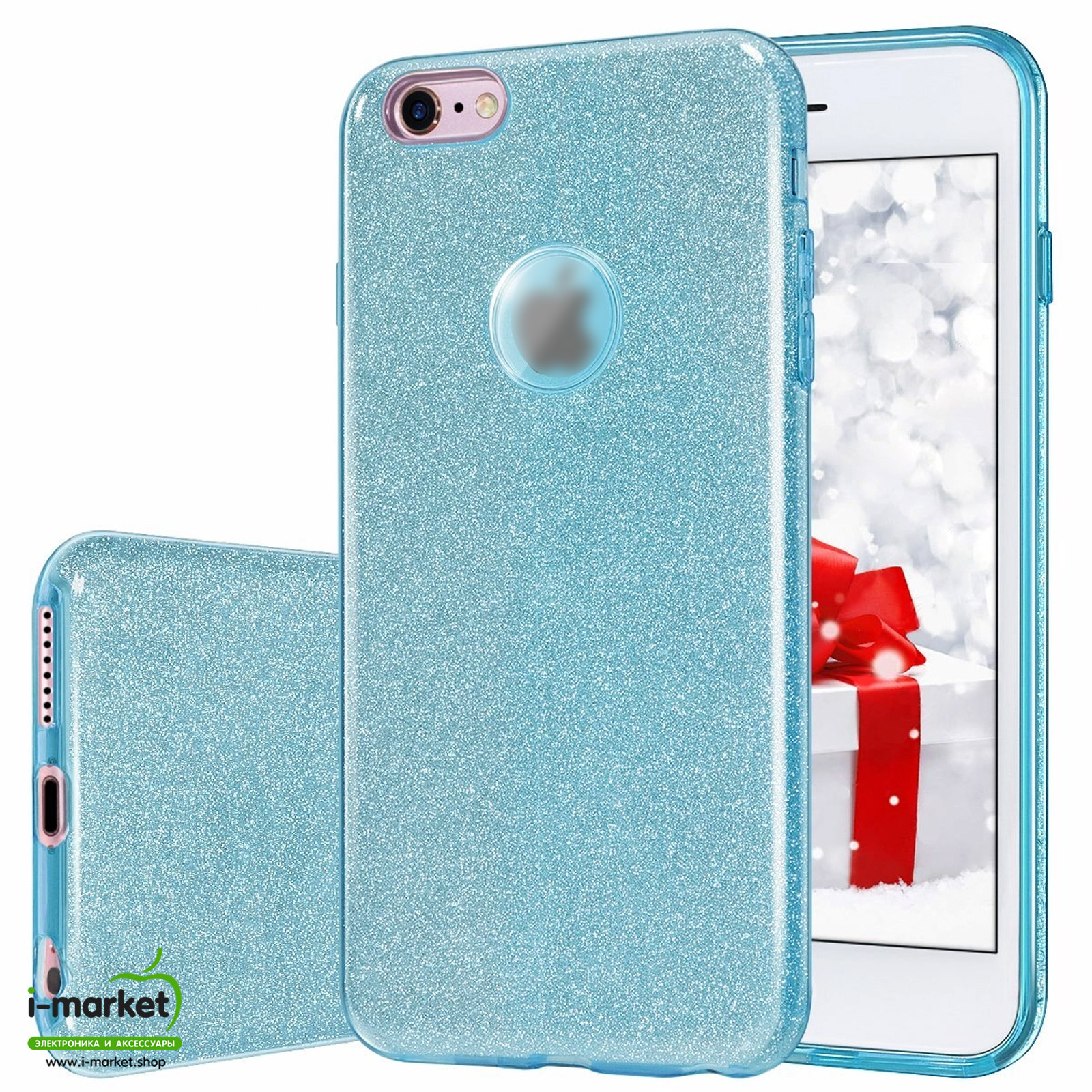 Чехол накладка Shine для APPLE iPhone 6 Plus, 6S Plus, силикон, блестки, цвет голубой Чехол накладка Shine для APPLE iPhone 6 Plus, 6S Plus, силикон, блестки, цвет голубой