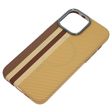 Чехол накладка MOSBROS с поддержкой MagSafe для APPLE iPhone 15 Pro Max (6.7"), пластик, светится в темноте, карбон, цвет кофе с молоком