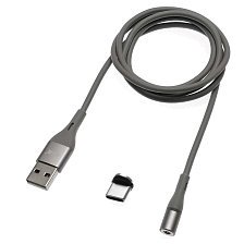 Магнитный зарядный кабель MRM 360t, длина 1 метр, с магнитной насадкой Type-C, цвет серый. Магнитный зарядный кабель MRM 360t, длина 1 метр, с магнитной насадкой Type-C, цвет серый.