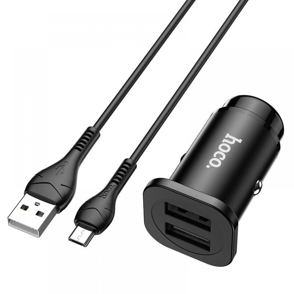 АЗУ (автомобильное зарядное устройство) HOCO NZ4 Wise, 2 USB порта, кабель Micro USB, 1 метр, цвет черный АЗУ (автомобильное зарядное устройство) HOCO NZ4 Wise, 2 USB порта, кабель Micro USB, 1 метр, цвет черный