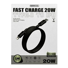 Кабель REMAX RC-C026 USB Type C на Lightning 8 pin, 20W, длина 1 метр, цвет черный Кабель REMAX RC-C026 USB Type C на Lightning 8 pin, 20W, длина 1 метр, цвет черный