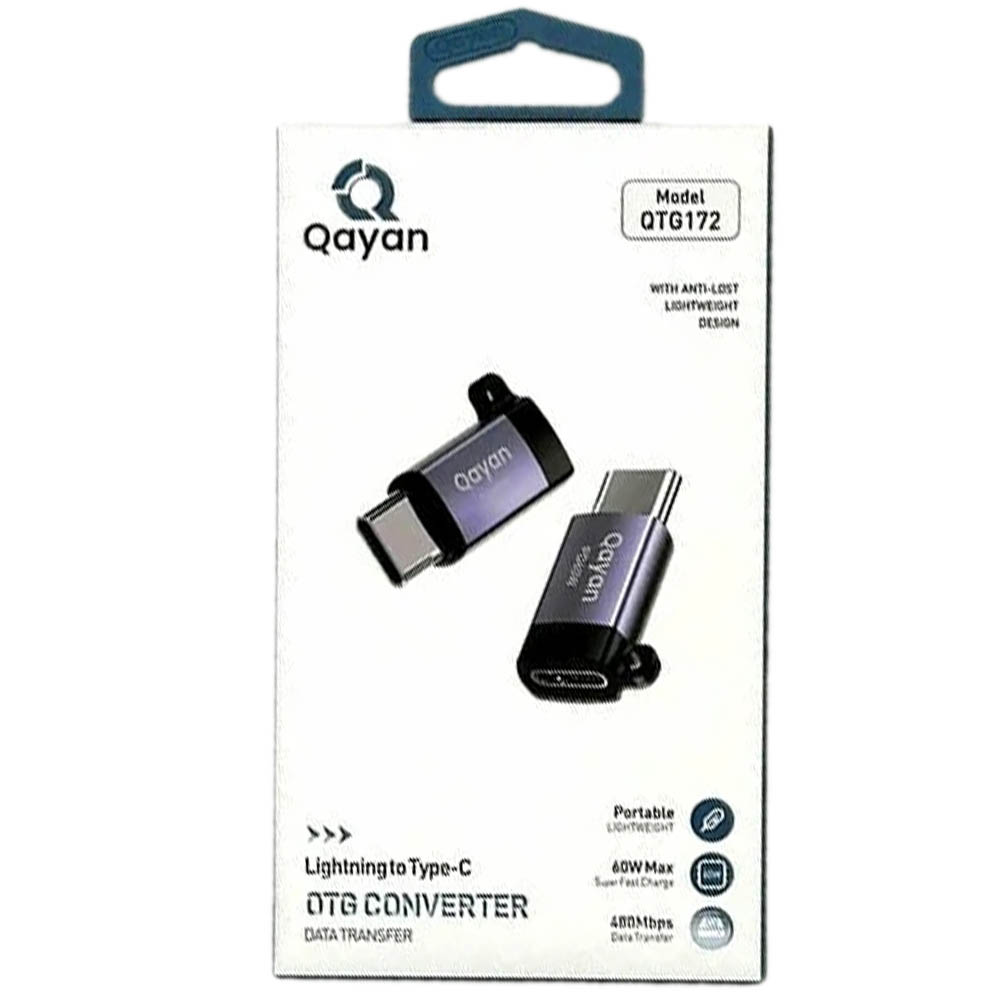 Адаптер, переходник, конвертер Qayan QTG-172, Lightning 8 pin (мама) на USB Type C (папа), 60W? цвет космически серый