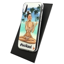Чехол накладка для APPLE iPhone X, iPhone XS, силикон, блестки, глянцевый, рисунок Weekend