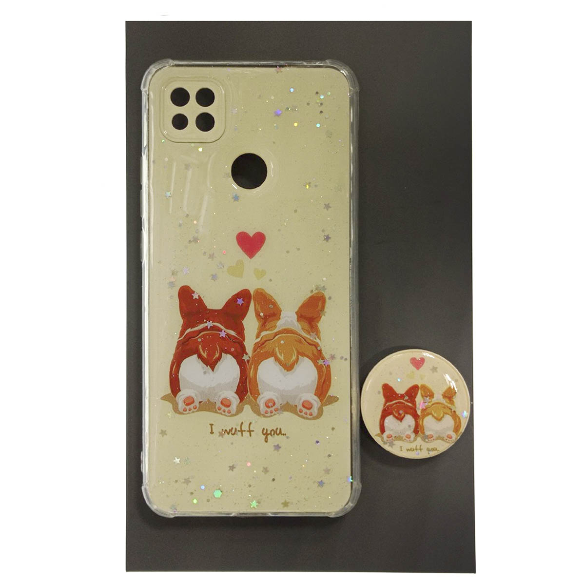 Чехол накладка для XIAOMI Redmi 9C, Redmi 10A, силикон, фактурный глянец, с поп сокетом, рисунок I Wuff You Чехол накладка для XIAOMI Redmi 9C, Redmi 10A, силикон, фактурный глянец, с поп сокетом, рисунок I Wuff You