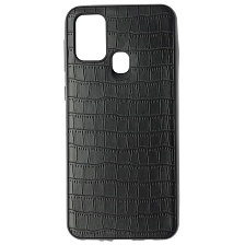 Чехол накладка для SAMSUNG Galaxy M31 (SM-M315), силикон, имитация кожи (вариант 1), цвет черный
