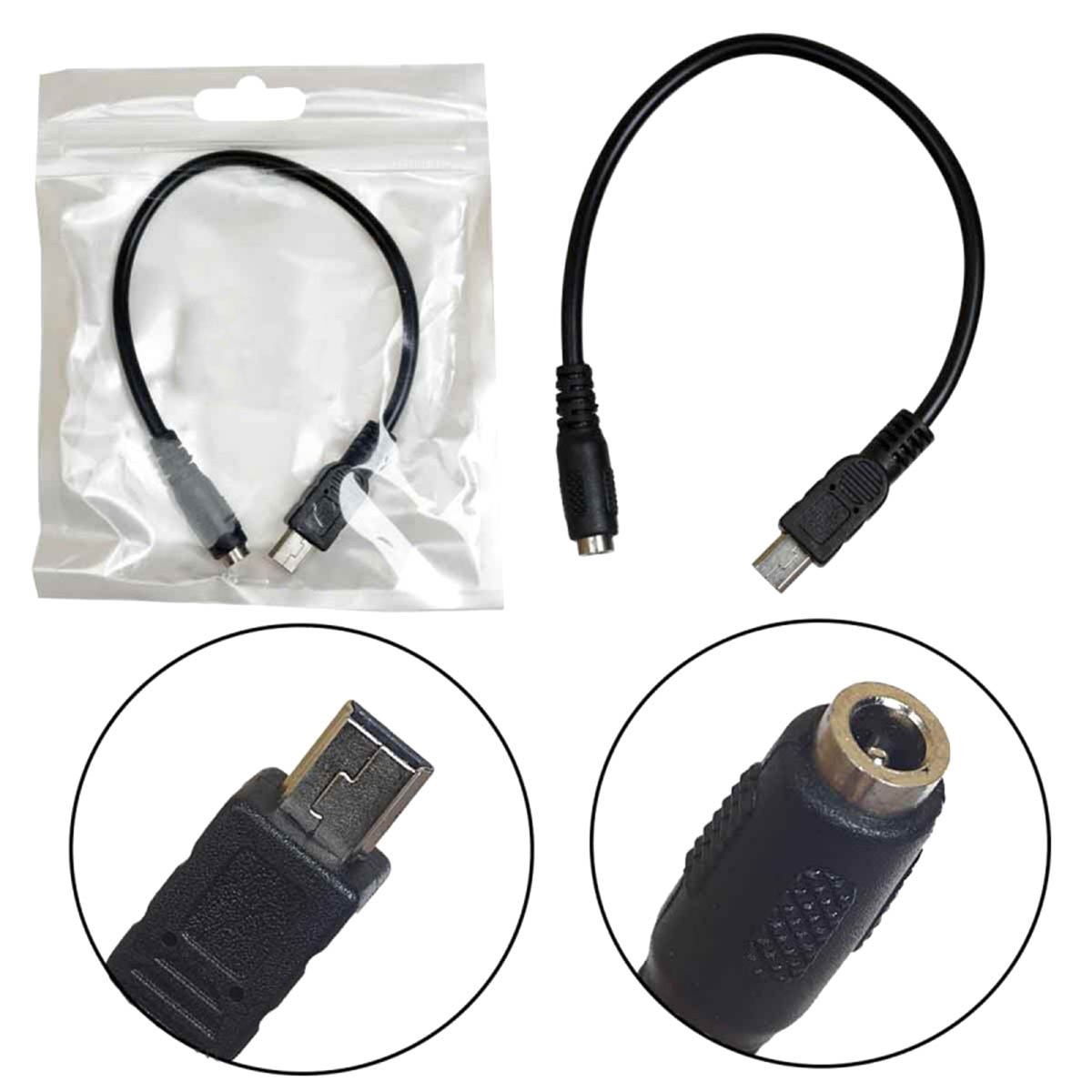 Переходник H101 DC 3.5x1.35 (мама) на Mini USB (папа), 2A, длина 20см, цвет черный