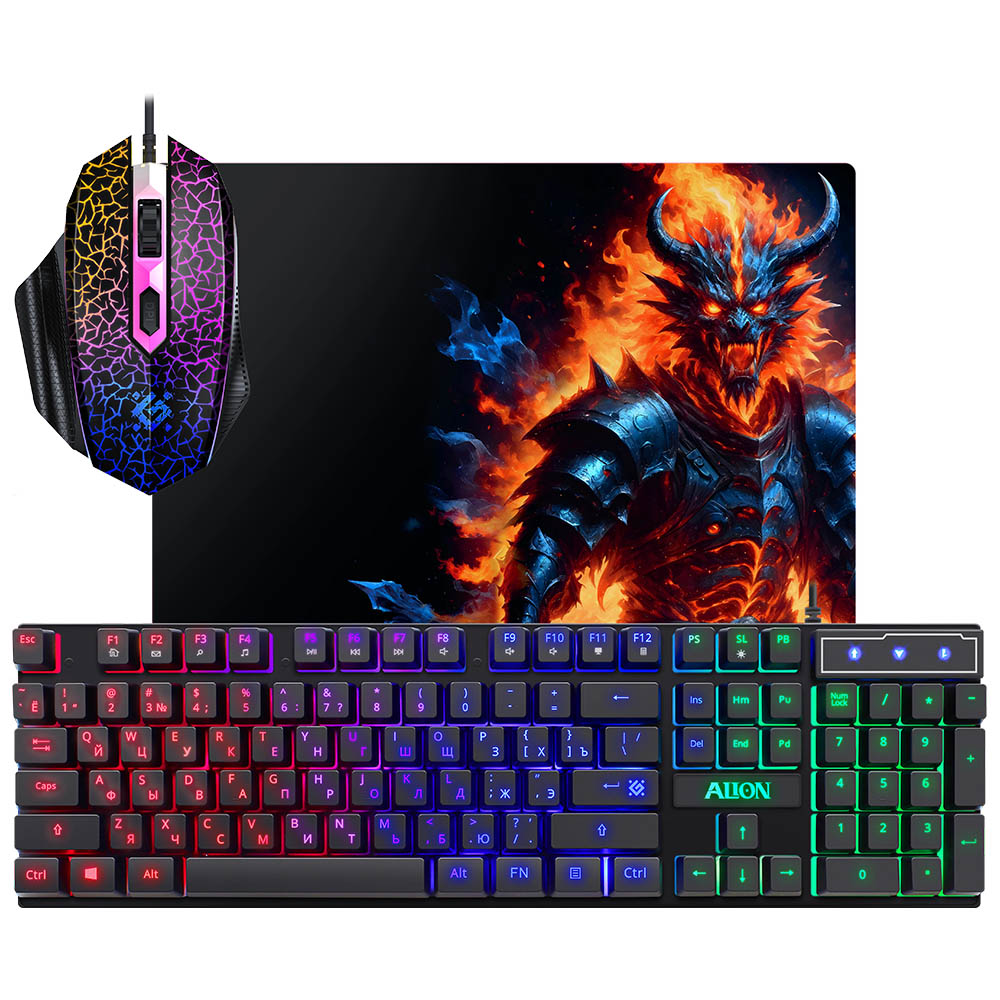 Игровой набор мышь, клавиатура, коврик, DEFENDER Alion, с подсветкой, цвет черный (-30%) Игровой набор мышь, клавиатура, коврик, DEFENDER Alion, с подсветкой, цвет черный (-30%)