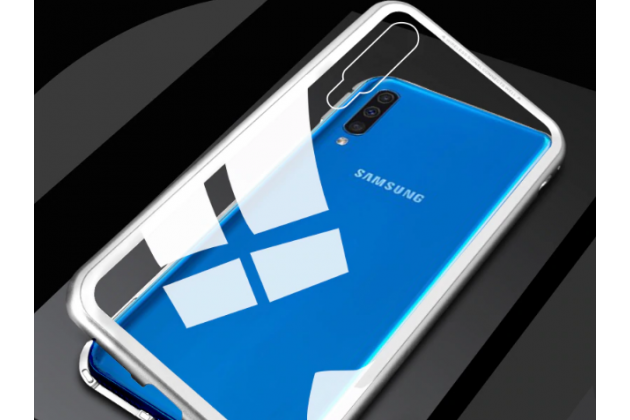 Магнитный чехол для SAMSUNG Galaxy A50 2019 (SM-A505) / A30s 2019 (SM-A307) / A50s 2019 (SM-A507), закаленное стекло, металл, цвет серебристо/прозрачный.