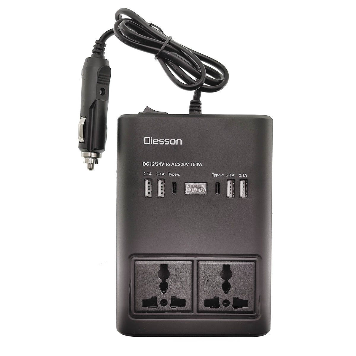 Автомобильный разветвитель (Инвертор) OLESSON 1662, 150W 12/24V, цвет черный