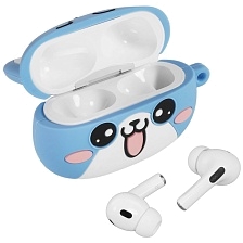 Гарнитура (наушники с микрофоном) беспроводная TWS HEADSET, HOCO EW48 Glacier Cat, с силиконовым футляром синий кот