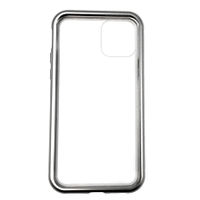 Чехол магнитный для APPLE iPhone 11 2019, закаленное стекло, металл, цвет серебристо прозрачный