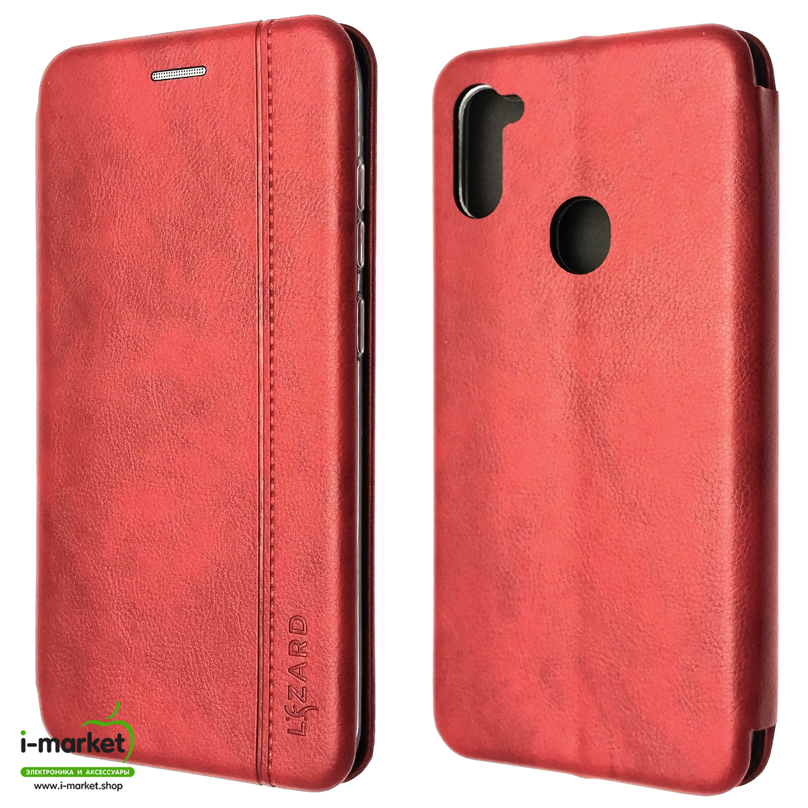 Чехол книжка LIZARD для SAMSUNG Galaxy A11 (SM-A115), Galaxy M11 (M115), экокожа, визитница, цвет красный.