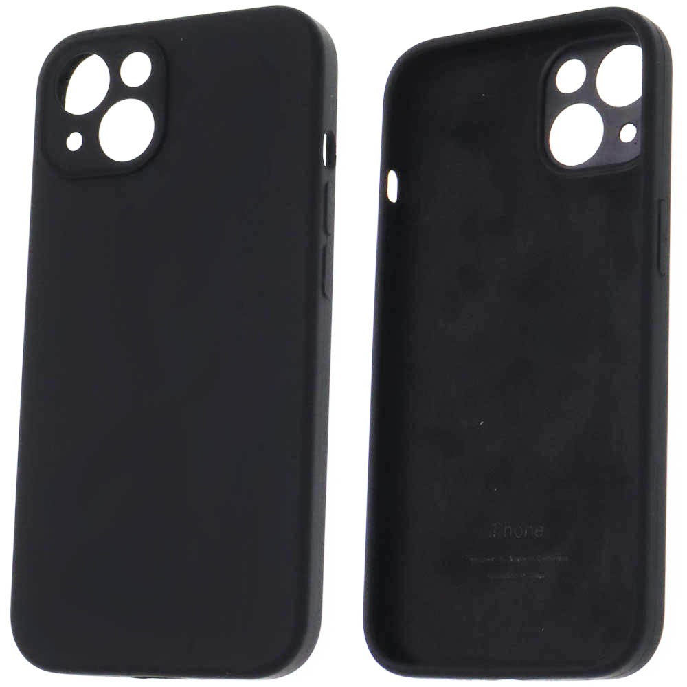 Чехол накладка Silicone Case для APPLE iPhone 13 (6.1), L-ogo, защита камеры, силикон, бархат, цвет черный Чехол накладка Silicone Case для APPLE iPhone 13 (6.1), L-ogo, защита камеры, силикон, бархат, цвет черный