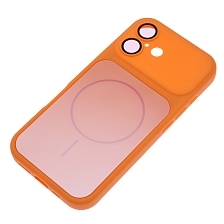Чехол накладка для APPLE iPhone 16, Magsafe, защита камеры, пластик, силикон, бархат, цвет оранжевый