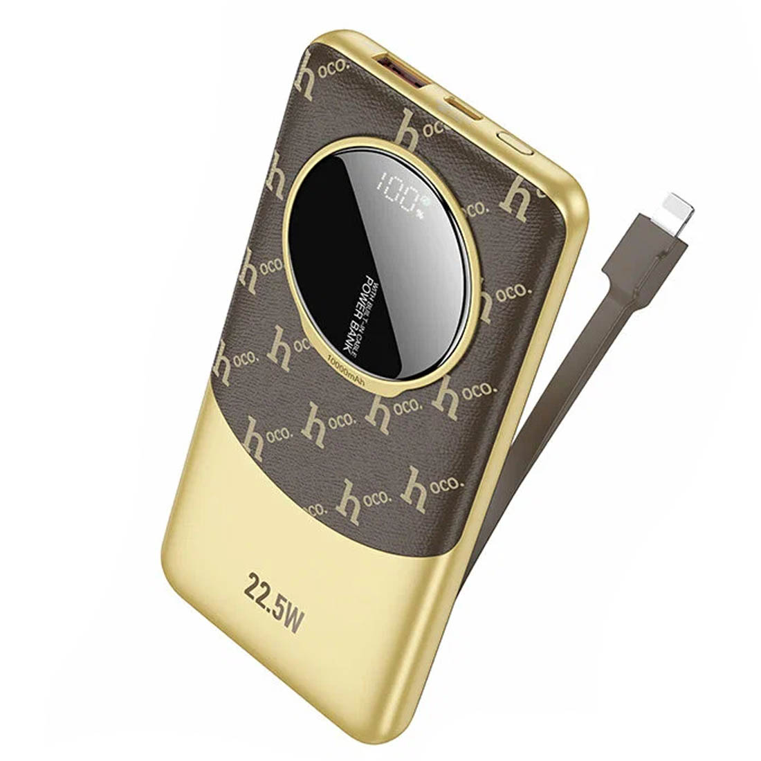 Внешний портативный аккумулятор, Power Bank HOCO Q29 Nobility, 10000 mAh, 22.5W, PD20W, QC3.0, LED дисплей, встроенный кабель USB Type C, цвет коричневый Внешний портативный аккумулятор, Power Bank HOCO Q29 Nobility, 10000 mAh, 22.5W, PD20W, QC3.0, LED дисплей, встроенный кабель USB Type C, цвет коричневый