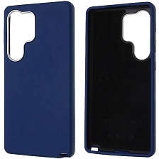 Чехол накладка для SAMSUNG Galaxy S25 Ultra, силикон, пластик, текстура кожи, цвет темно синий