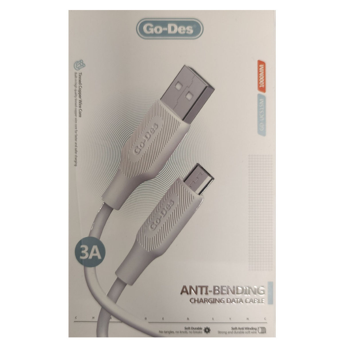 Кабель GO-DES GD-UC515M Micro USB, 3A, длина 1 метр, цвет белый